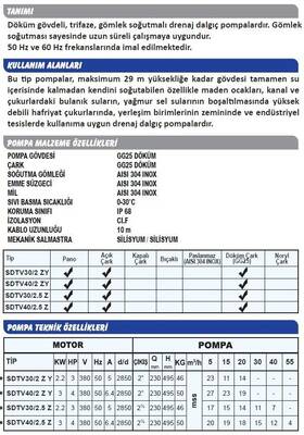 Sumak SDTV 40/2.5 Z Trifaze 380 Volt Gömlek soğutmalı 4 HP Dalgıç pompa - 2